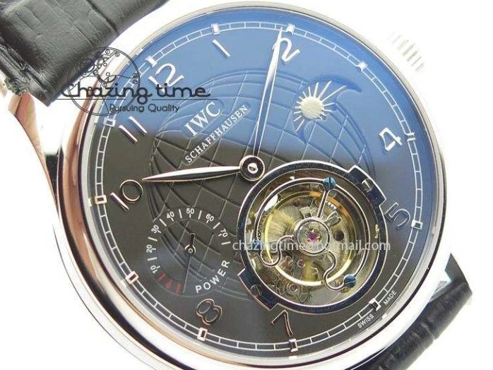 MIROTIME 0419 Portuguese Tourbillon Power Reserve Moonphase SS Black Dial On Black Leather Strap TechFriendly 7321